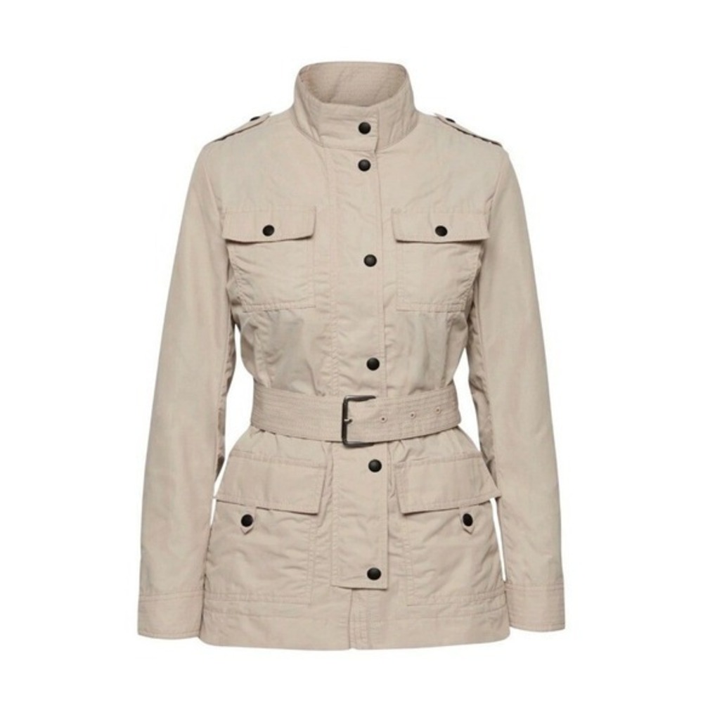Banana‎ Republic Lorainne Utility Jacket Wax Coated Cotton Stone Beige Knit M